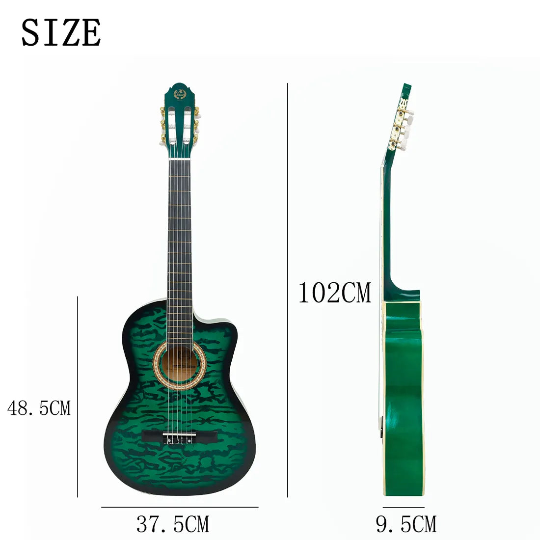 M MBAT גיטרה קלאסית 39 אינץ' 6 מיתרים  הטופ אשוחית  19 פרטים גיטרה אקוסטית גיטרה קלאסית למתחילים.